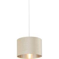 Lighting Collection Cream Velvet Drum Shade Silver Inner D30Cm Lamp Shade