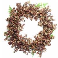 Leaf 55cm Artificial Hanging Black Berries Wreath in Green