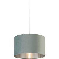 Lighting Collection Sage Green Velvet Drum Shade Silver Inner D40Cm Lamp Shade