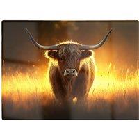 Warren Reed - Designer Highland Cow Sunset Glass Chopping Board in Orange
