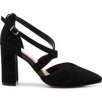 Paradox London Women's Wide Fit 'Finula' Cross Strap Block Heel Court Shoes in Black | Size: 6E