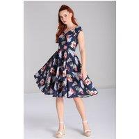 Hell Bunny Women's Misa Printed 50's Style Midi Dress Navy | Size: Medium