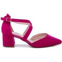 Paradox London Women's Micro Suede 'Ffion' Wide Fit Mid Block Heel Cross Strap Court Shoe in Fuchsia | Size: 7E
