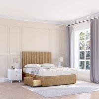 Sloomy Manhattan Divan Bed Base No Drawers & 26 Struts Headboard in Light Brown | Size: Single