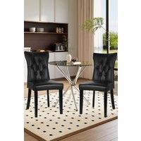 3pcs Dining Table Set of 2 PU Leather Dining Chairs and Tempered Glass Table