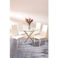 5pcs Dining Table Set of 4 Modern Faux Leather Dining Chairs and Tempered Glass Table