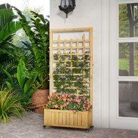 OUTSUNNY Wooden Trellis Planter, Raised Garden Bed with Wheels & Bed Liner in Natural