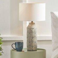 Ruma Embossed Ceramic Textured Feather Yellow Lamp For Living Room in Grey