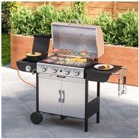 5-Burner Silver Outdoor Gas Grill with Side Burner - 56" Stainless Steel BBQ & Warming Rack
