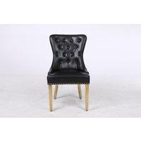 Modernique Set of 2 Luna Leather Aire Dining Chairs with Knocker, Stud & Golden Legs in Black