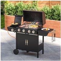 5-Burner Black Outdoor Gas Grill with Side Burner - 56" Stainless Steel BBQ & Warming Rack