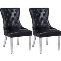 Modernique A Pair (x2) Leather Aire High Back Dining Chairs with Chrome Legs in Black