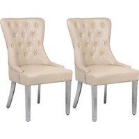 Modernique A Pair (x2) Leather Aire High Back Dining Chairs with Chrome Legs in Beige