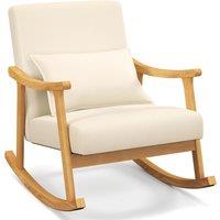 Gymax Rocking Chair With Pillow Upholstered Lounge Chair for Living Room in Beige
