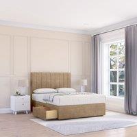Sloomy Kansas Divan Bed Base No Drawers & 26 Struts Headboard in Light Brown | Size: Small Double