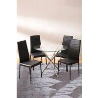 5pcs Dining Table Set of 4 Modern Faux Leather Dining Chairs and Tempered Glass Table