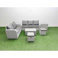 Fimous 7 Seater PE Rattan Wicker Garden Furniture Patio Conservatory Sofa Set w/ Rectangular Coffee Table 3 Seater Sofa Love Sofa 2 Stools 2 Side