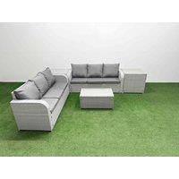 Fimous Outdoor Garden Furniture Sets 6 Seater Wicker Rattan Furniture Sofa Sets w/ Rectangular Coffee Table high Back Lounge Sofa 2 Side Table Light
