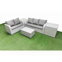 Fimous 5 Seater PE Rattan Wicker Garden Furniture Patio Conservatory Sofa Set with Rectangular Coffee Table 3 Seater Sofa Love Sofa 2 Side Table