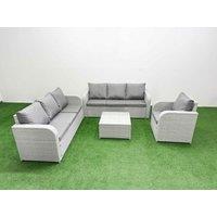 Fimous 7 Seater Poly Rattan Outdoor Garden Furniture Square Coffee Table Sofa Set Patio 3 Seater Sofa Reclining Chair 3 Seater Sofa Light Grey