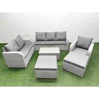 Fimous Patio PE Wicker 8 Seater Outdoor Rattan Furniture Sofa Sets w/ Rectangular Coffee Table Reclining Chair Loveseat Sofa 3 Seater Sofa 2 Big