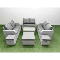 Fimous 9 Seater PE Wicker Rattan Furniture Sofa Sets with Rectangular Coffee Table 2 Seater Love Sofa 3 Stool Light Grey