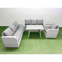 Fimous 6 Pieces Outdoor PE Rattan Garden Furniture with 2 Side Tables in Light Grey