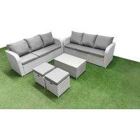 Fimous Outdoor Garden Furniture Sets 8 Seater Wicker Rattan Furniture Sofa Sets with Rectangular Coffee Table high Back Lounge Sofa Stools Light Grey