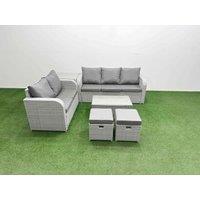 Fimous 7 Seater PE Rattan Wicker Garden Furniture Patio Conservatory Sofa Set w/ Rectangular Coffee Table 3 Seater Sofa Love Sofa 2 Stools Side Table