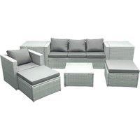 Fimous Garden Outdoor Furniture Set 6 Seater Rattan Sofa Set with 2 Big Footstools Armchair 2 Side Tables Light Grey Mixed