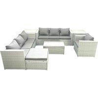 Fimous Wicker PE Rattan Sofa Garden Furniture Set with Armchair Oblong Coffee Table Big Footstool 2 Side Tables Light Grey Mixed