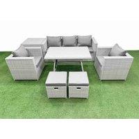 Fimous 8 Pieces Outdoor PE Rattan Sofa Armchair Set with Side Table 2 Stools in Light Grey