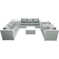 Fimous Outdoor Rattan Sofa Garden Furniture Set with 2 Armchairs Square Coffee Table Side Table Light Grey Mixed