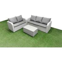 Fimous 5 Seater PE Rattan Wicker Garden Furniture Patio Conservatory Sofa Set with Rectangular Coffee Table 3 Seater Sofa Love Sofa in Light Grey