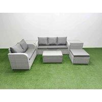Fimous 6 Seater PE Rattan Wicker Garden Furniture Patio Conservatory Sofa Set w/ Rectangular Coffee Table 3 Seater Sofa Love Sofa Big Footstool 2