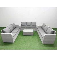 Fimous PE Rattan Lounge Sofa Set 9 Seater Outdoor Garden Furniture Set with Rectangular Coffee Table 3 Seater Sofa Light Grey