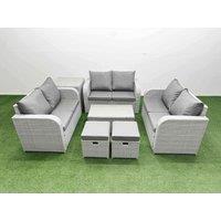 Fimous 8 Seater PE Wicker Rattan Furniture Sofa Sets with Rectangular Coffee Table 2 Seater Love Sofa 2 Stool Side Table Light Grey