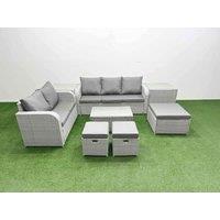 Fimous 8 Seater PE Rattan Wicker Garden Furniture Patio Conservatory Sofa Set w/ Rectangular Coffee Table 3 Seater Sofa Love Sofa 3 Stool 2 Side