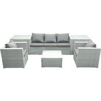 Fimous 5 Seater Rattan Garden Furniture Set with 3 Seater Sofa 2 Chair Square Coffee Table 2 Side Tables Light Grey Mixed