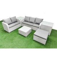 Fimous 6 Seater PE Rattan Wicker Garden Furniture Patio Conservatory Sofa Set w/ Square Coffee Table 3 Seater Sofa Love Sofa Big Footstool 2 Side
