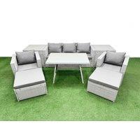 Fimous 9 Pieces Outdoor PE Rattan Sofa Armchair Set with 2 Big Stools in Light Grey