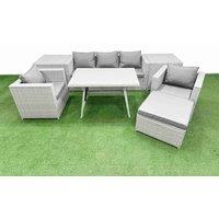 Fimous 8 Pieces Outdoor PE Rattan Sofa Armchair Set with 2 Side Tables Stool in Light Grey