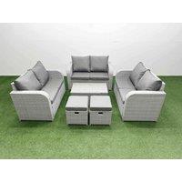 Fimous 8 Seater PE Wicker Rattan Furniture Sofa Sets with Rectangular Coffee Table 2 Seater Love Sofa 2 Stool Light Grey