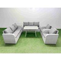 Fimous Rattan High Back Lounge Sofa Set with Reclining Chairs Side Table in Light Grey