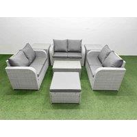 Fimous 7 Seater PE Wicker Rattan Furniture Sofa Sets with Rectangular Coffee Table 2 Seater Love Sofa Big Footstool 2 Side Table Light Grey