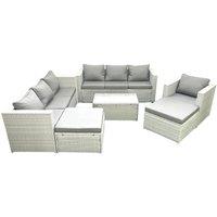 Fimous Wicker PE Rattan Sofa Garden Furniture Set with Armchair Oblong Coffee Table 2 Big Footstools Light Grey Mixed