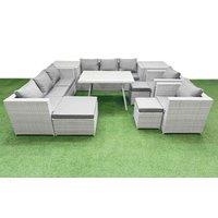 Fimous 11 Seater Garden Furniture Set with 3 Stool 2 Side Tables Light Grey