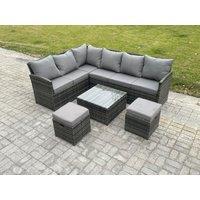Fimous 8 Seater Outdoor Garden Furniture Set Wicker PE Rattan Corner Sofa Set with Square Coffee Table 2 Small Footstools Dark Grey Mixed