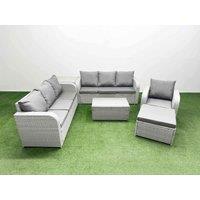 Fimous 8 Seater Poly Rattan Outdoor Garden Furniture Sofa Set Patio 3 Seater Sofa Reclining Chair 3 Seater Sofa Big Footstool Side Table Light Grey