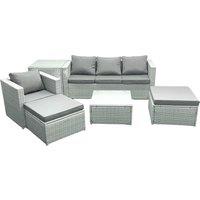 Fimous Garden Outdoor Furniture Set 6 Seater Rattan Sofa Set with 2 Big Footstools Armchair Side Table Light Grey Mixed